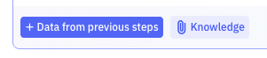 AI step configuration showing the Knowledge button option to attach reference files to prompts