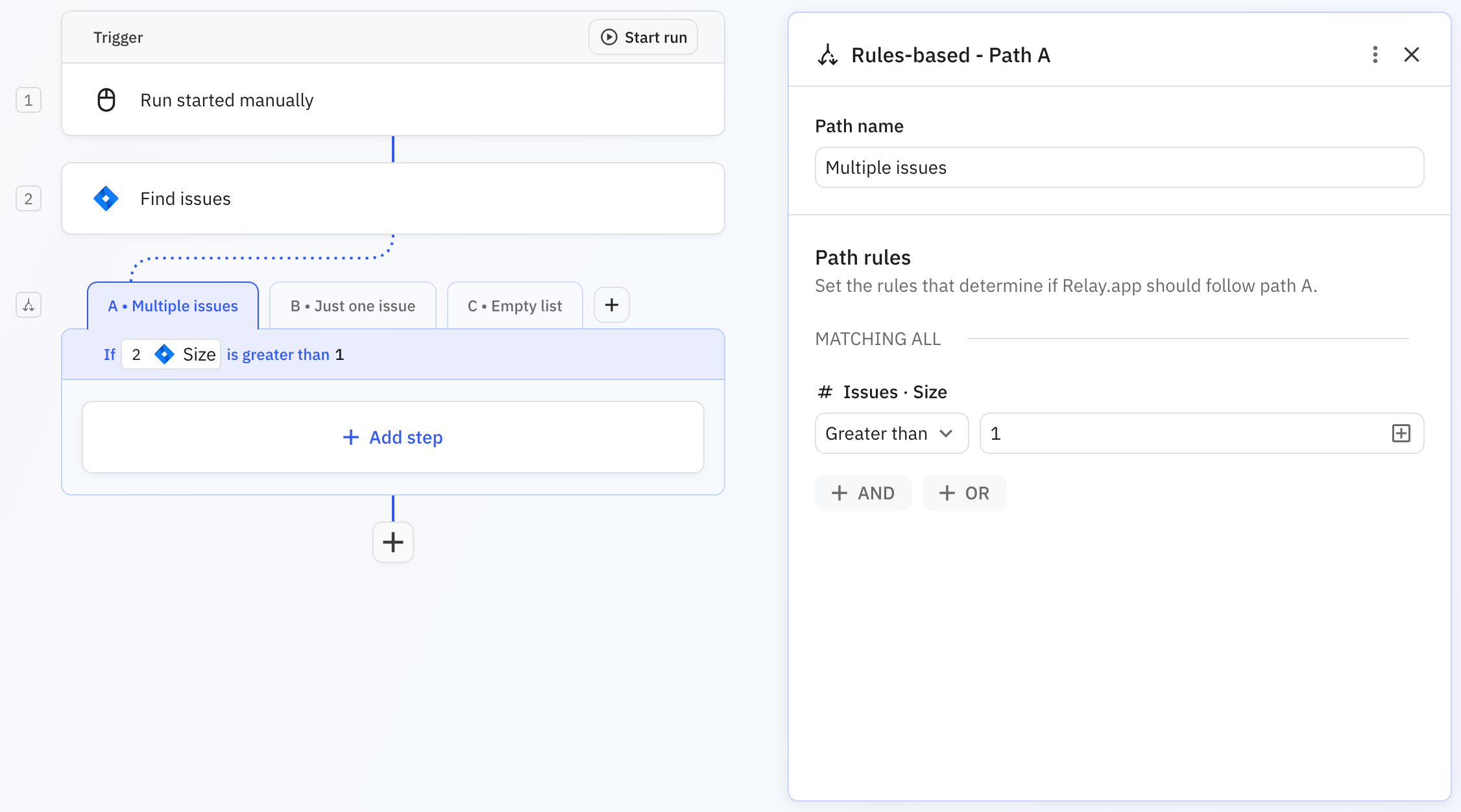 Step output data picker showing Size property of a list that indicates the number of items in the list